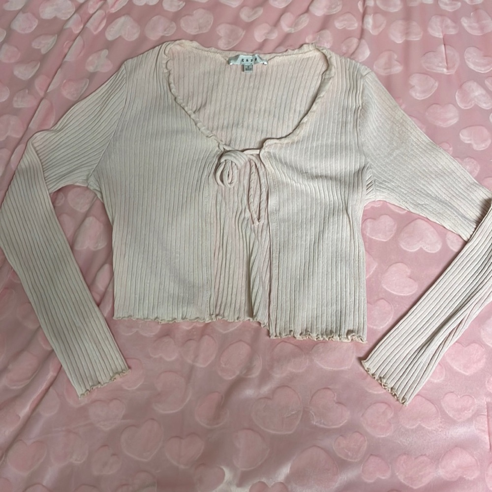 Baby Pink Front Tie Long Sleeve